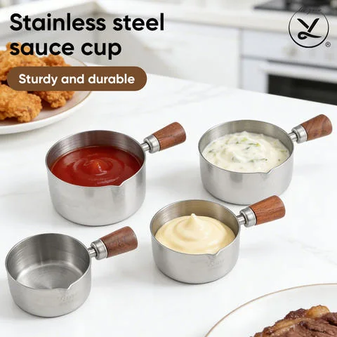 Stainless Sauce & Measure Cups (Wood Handles)